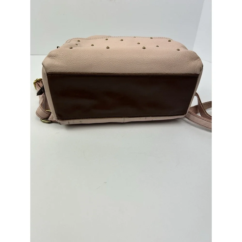 Fossil Studded Light Pink Backpack Brown Straps Gold Hardware Wallet Set